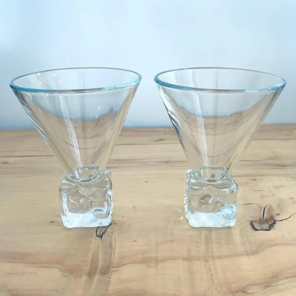 Vtg 60s Di Saronno Ice Cube Martini Glasses Rocks Bareware Cocktail Melting Ice